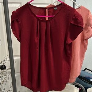 F&F Red Flutter Sleeve Pleated Blouse